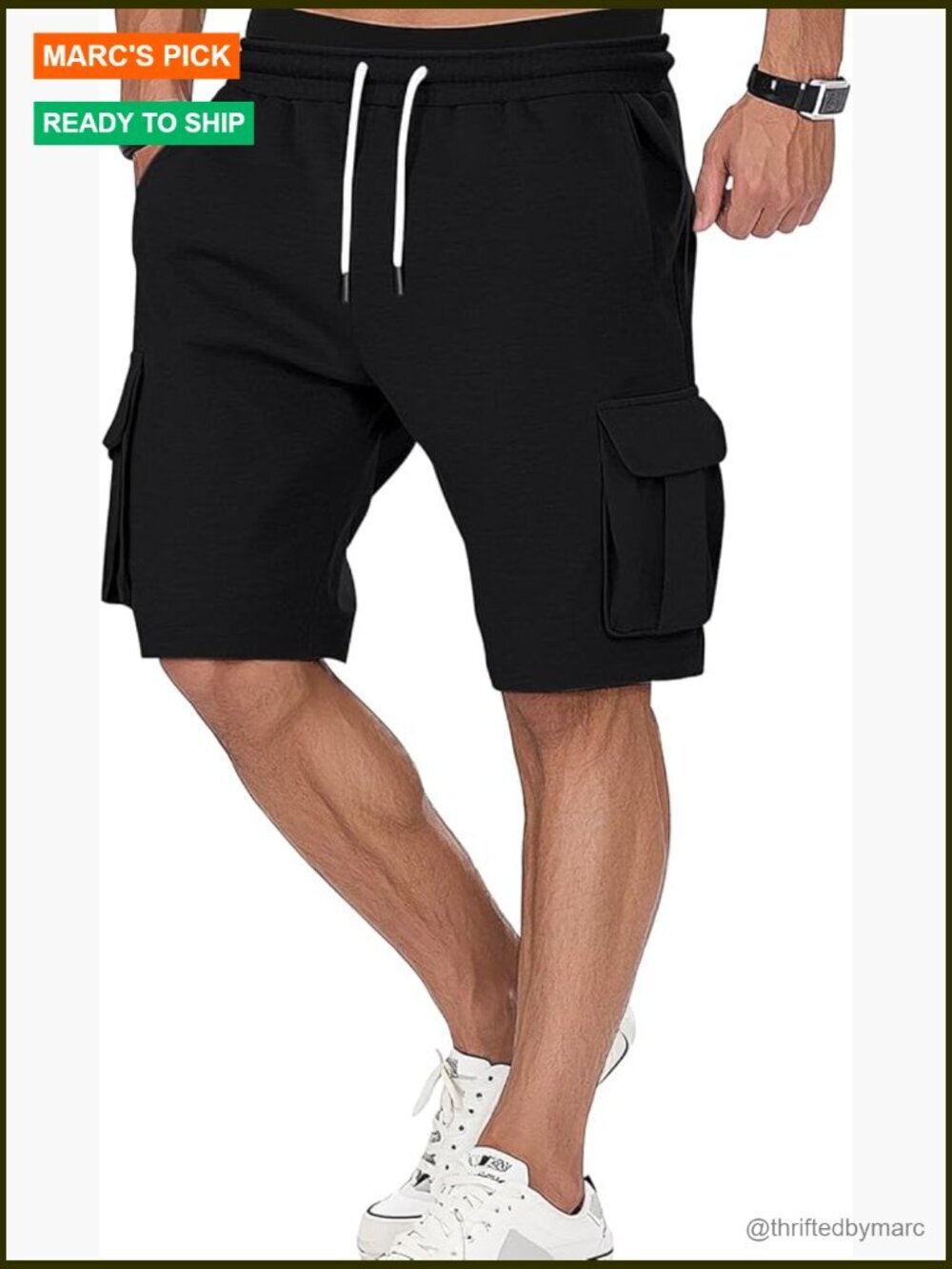 Men's Cargo Sweat Shorts with 5 Pockets Elastic Waist Drawstring